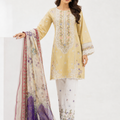Beige embroidered cotton 3 piece Pakistani suit with embroidered shalwar and voile zari dupatta