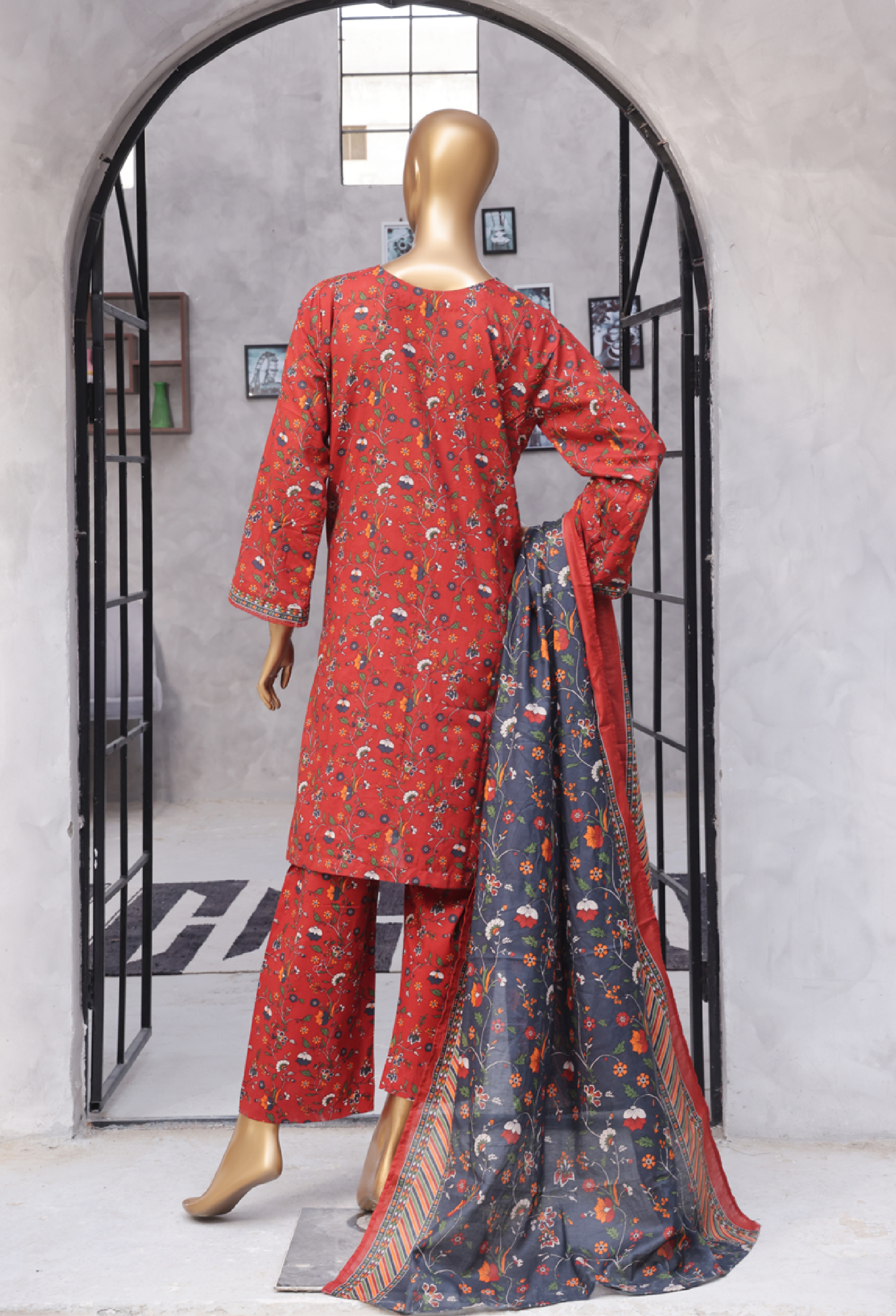 3-Piece Original Bin Saeed Red Printed Lawn Stitched Suit