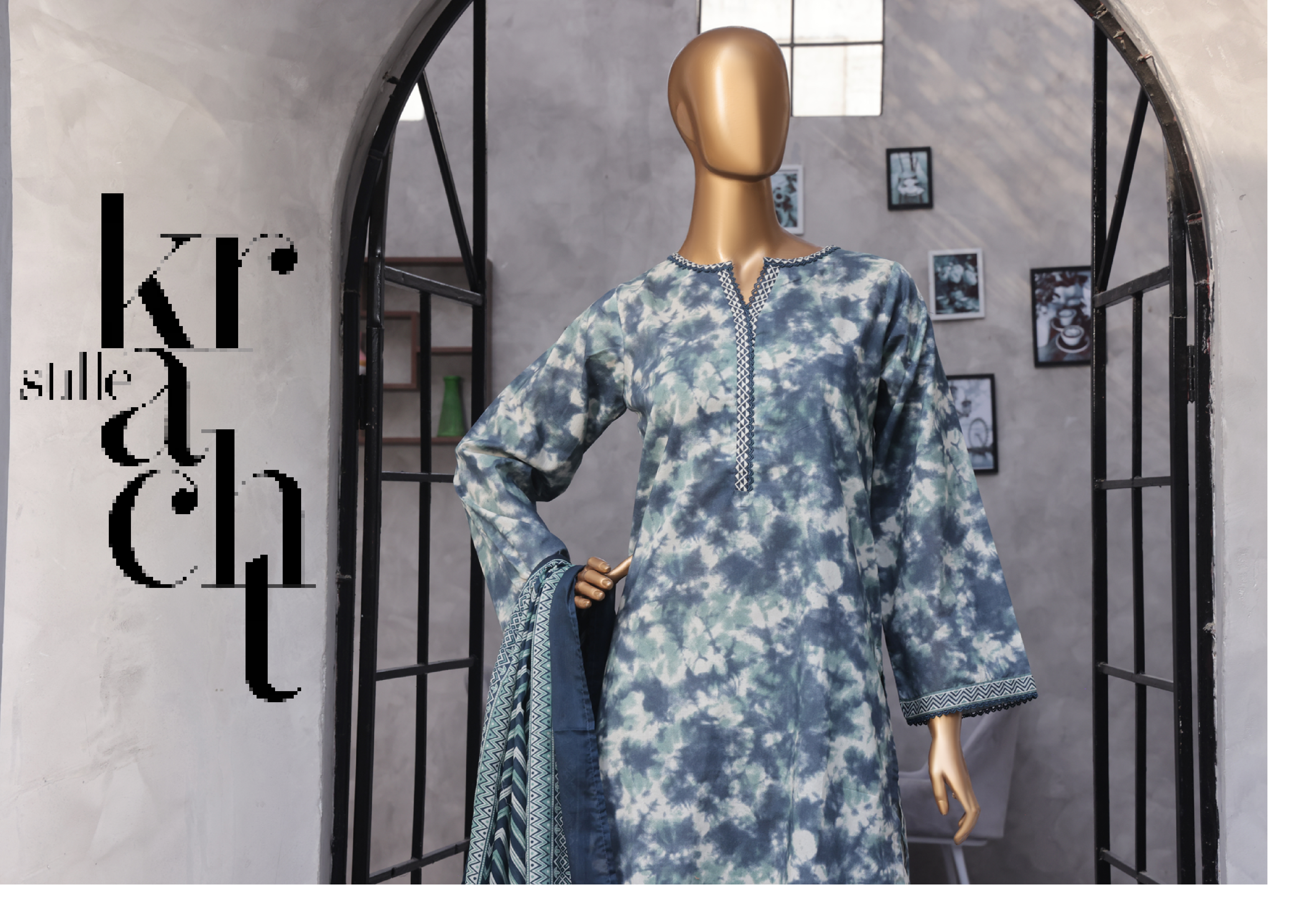 3-Piece Original Bin Saeed Ice Blue Printed Lawn Stitched Suit