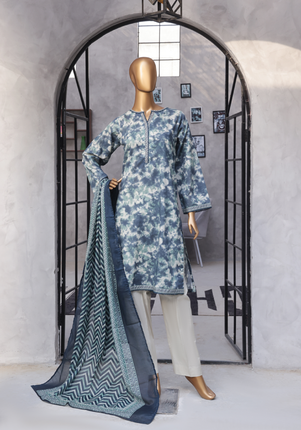 3-Piece Original Bin Saeed Blue Printed Lawn Stitched Suit
