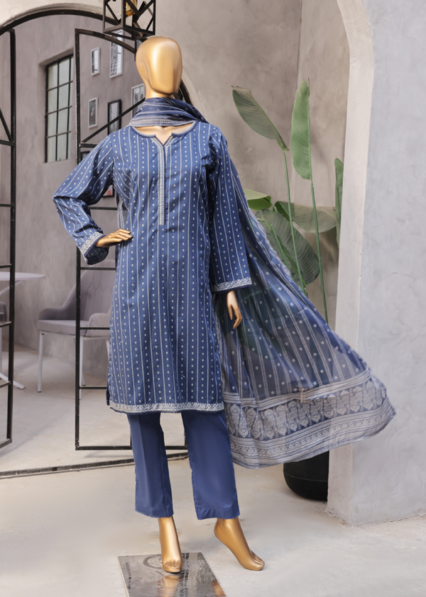 3-Piece Original Bin Saeed Blue Printed Lawn Stitched Suit with Lawn Dupatta & Plain Trouser