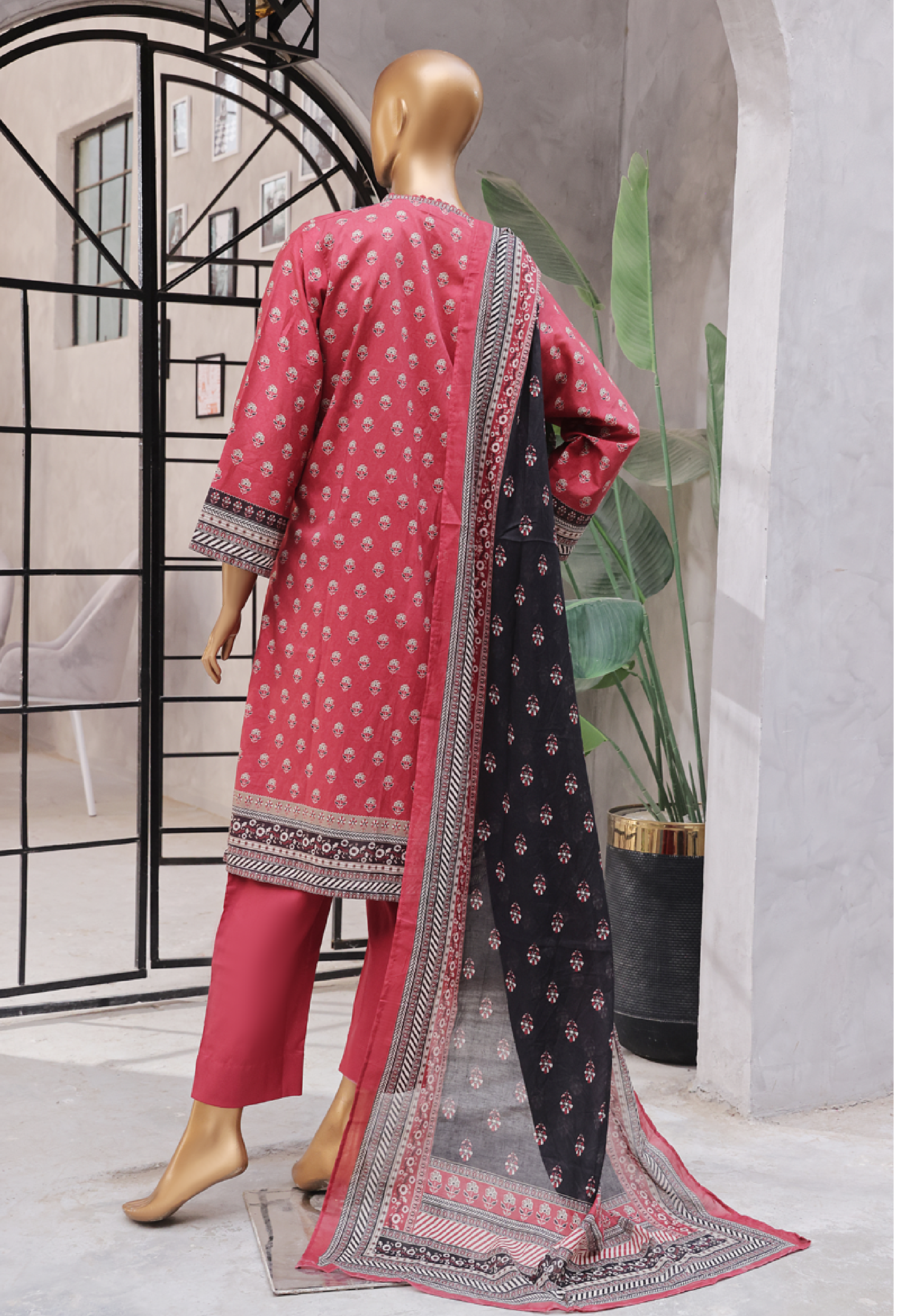 3-Piece Original Bin Saeed Red & Black Printed Lawn Stitched Suit