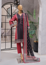 3-Piece Original Bin Saeed Red & Black Printed Lawn Stitched Suit