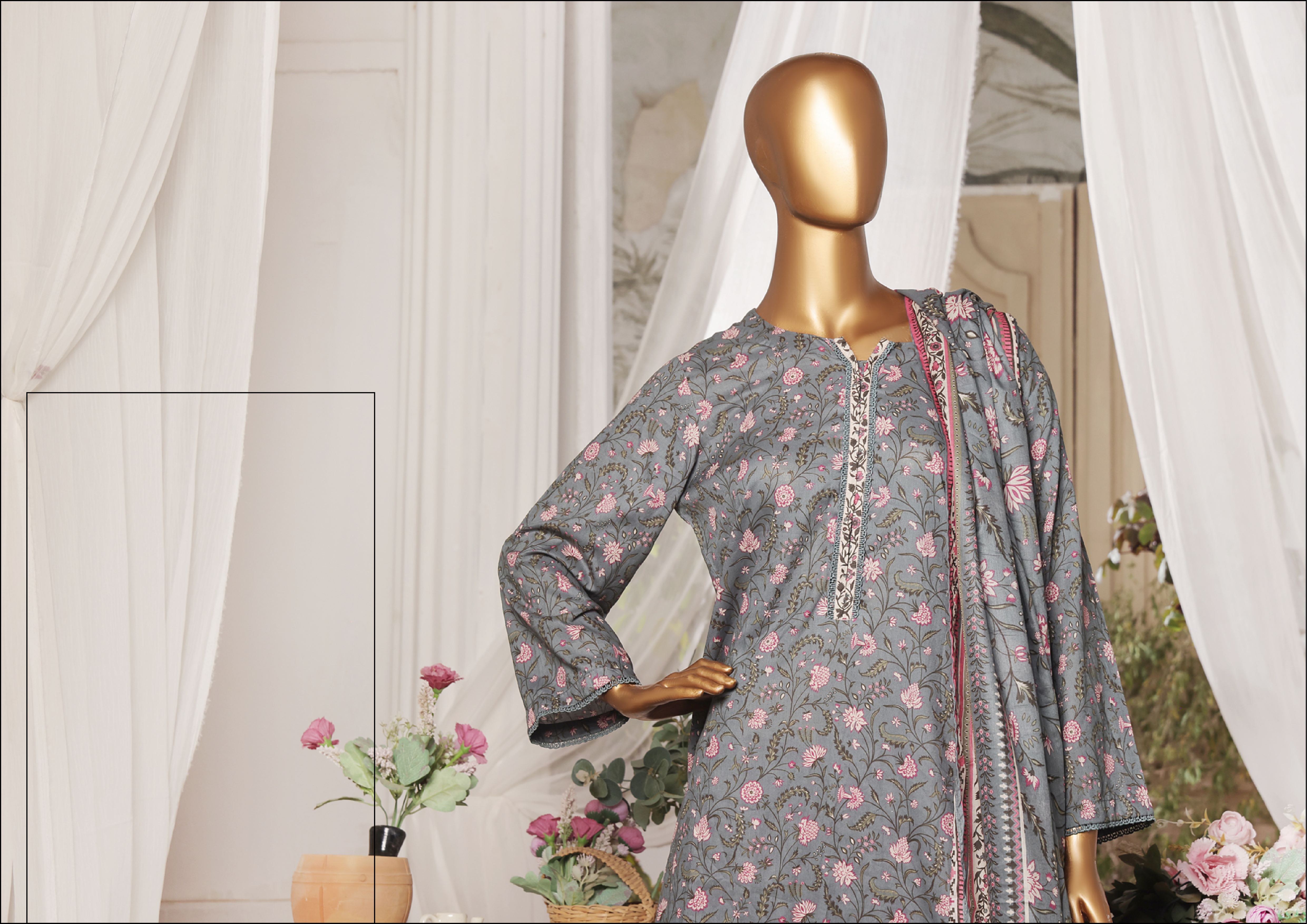 3-Piece Original Bin Saeed Light Grey Printed Lawn Stitched Suit