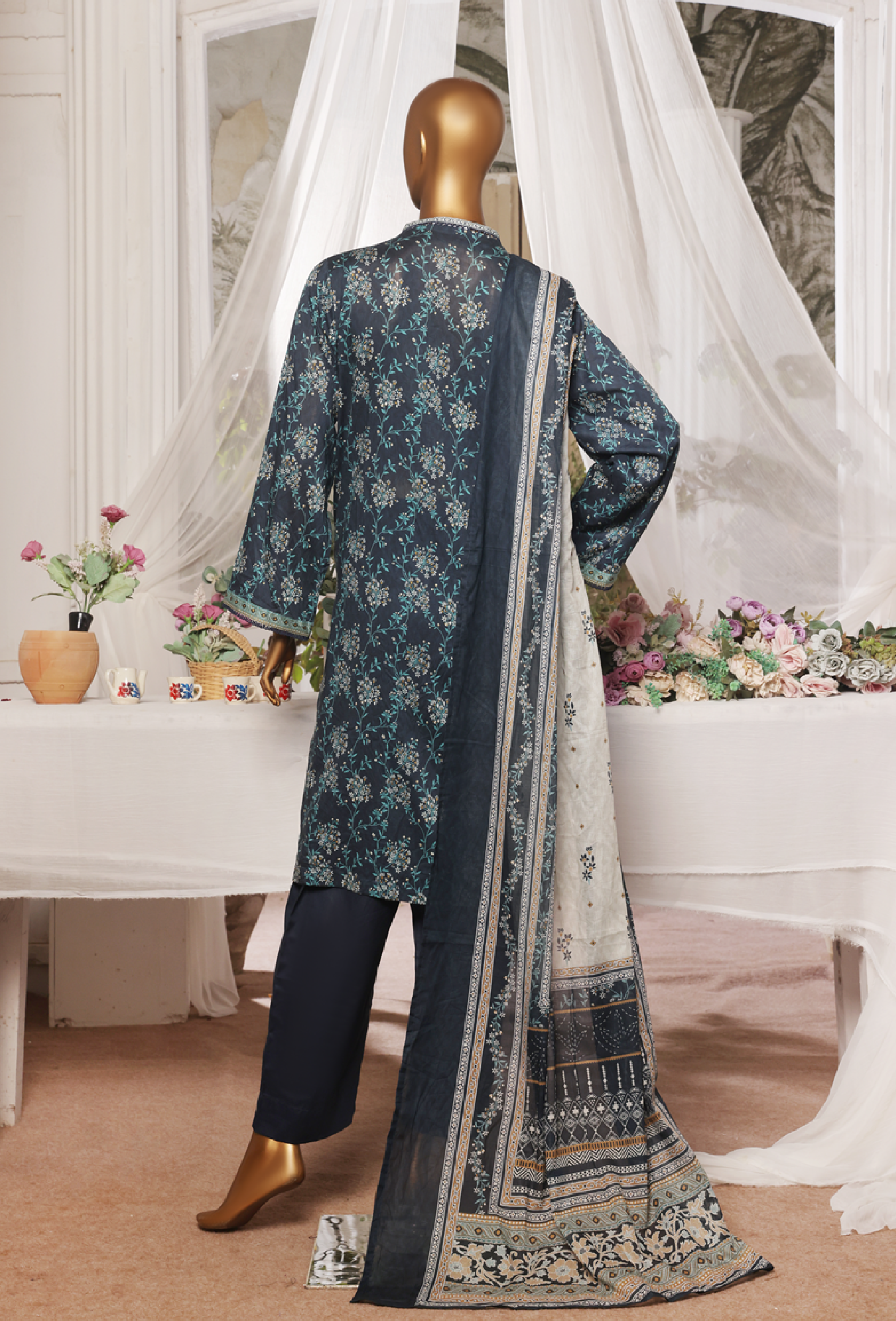 3-Piece Original Bin Saeed Blue Printed Lawn Stitched Suit