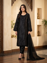 Black Embroidered Silk 3-Piece Pakistani Suit with Chiffon Dupatta