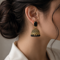 Black Stone Gold Jhumka Earrings – Traditional Pakistani Jewelry