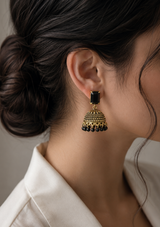 Black Stone Gold Jhumka Earrings – Traditional Pakistani Jewelry