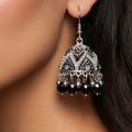 Black & Silver Statement Jhumka Earrings – Traditional Jhumki Jewelry