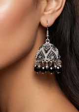 Black & Silver Statement Jhumka Earrings – Traditional Jhumki Jewelry