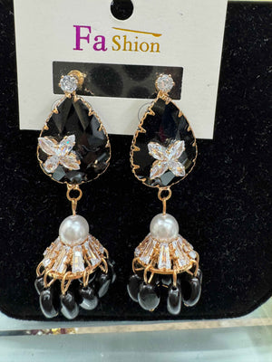 Black & Gold Pearl Jhumki Earrings