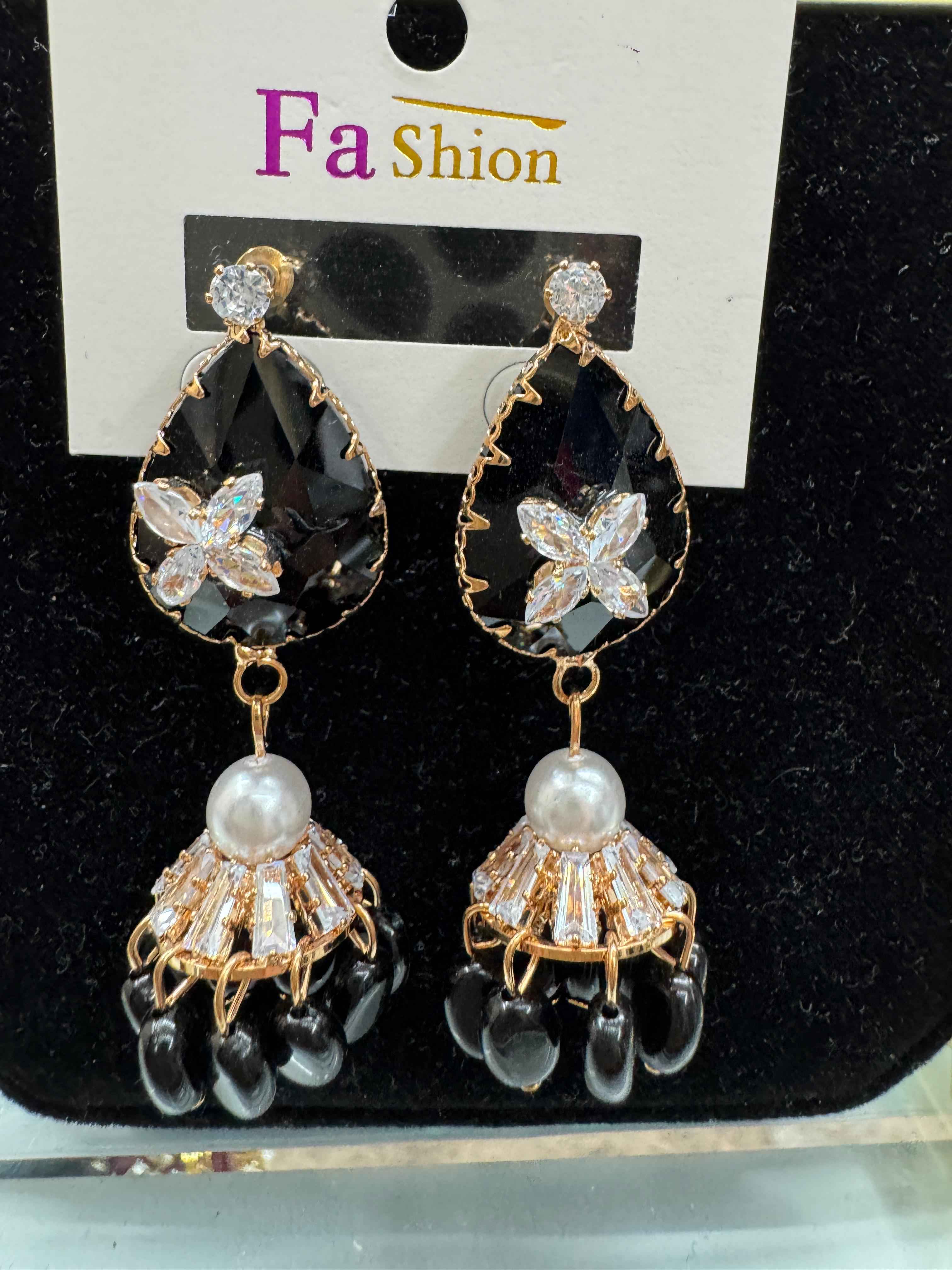 Black & Gold Pearl Jhumki Earrings