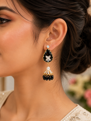 Pakistani Black and gold pearl jhumki earrings for women in canada