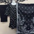 Black casual lawn suit for women with printed dupatta