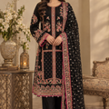 Black chiffon embroidered Pakistani 3 piece suit with pink embroidery