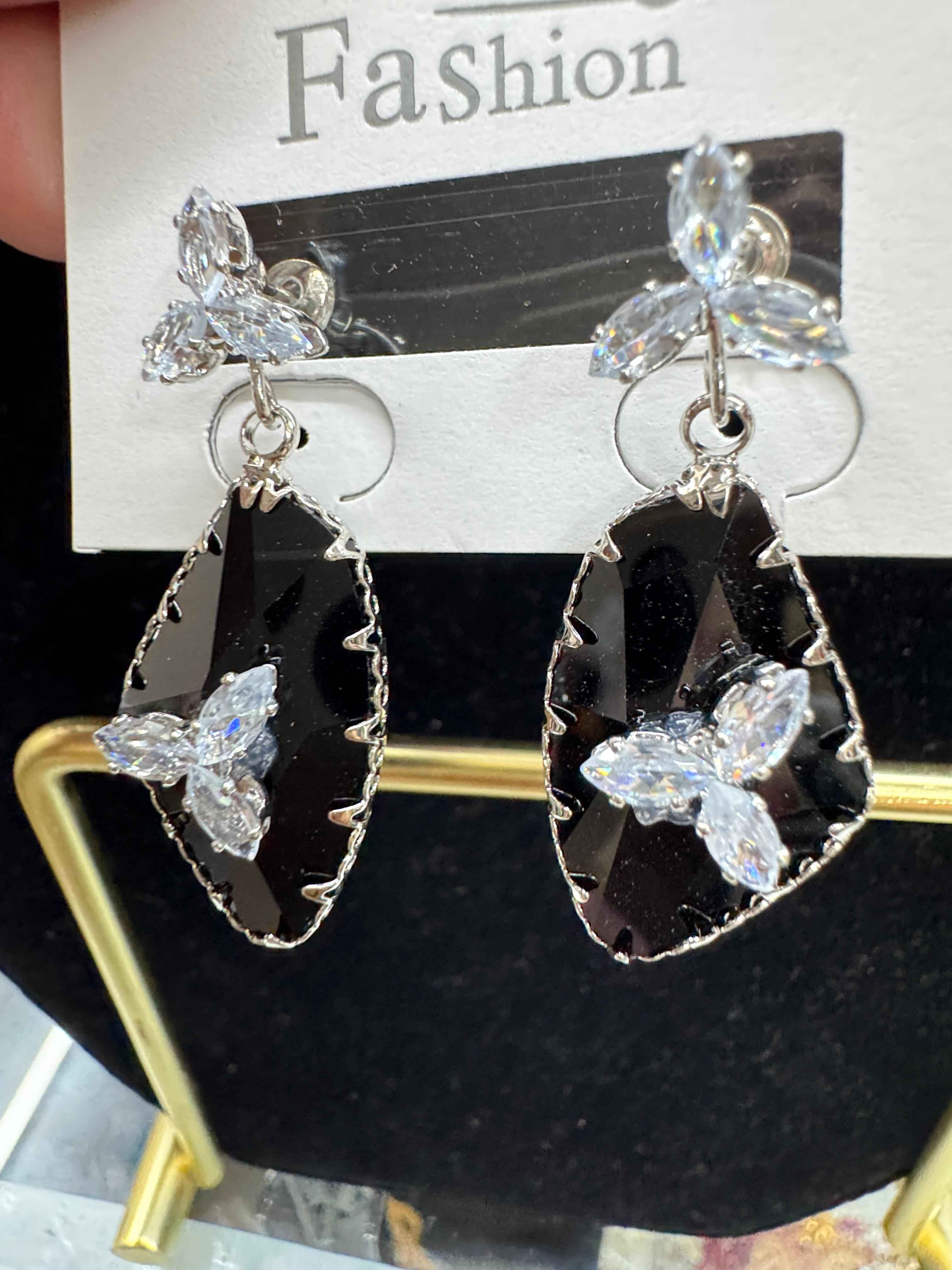 Black Crystal Statement Earrings for Women