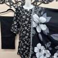 Black designer printed lawn suit with dupatta and trousers in Canada
