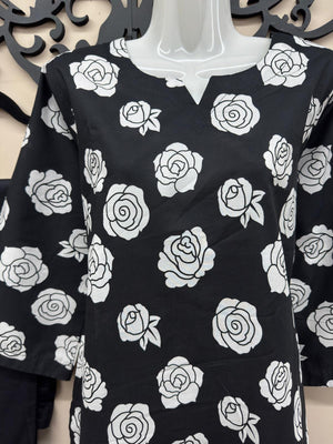 Black floral printed lawn suit for women by Maryam Qasim Boutique in canada