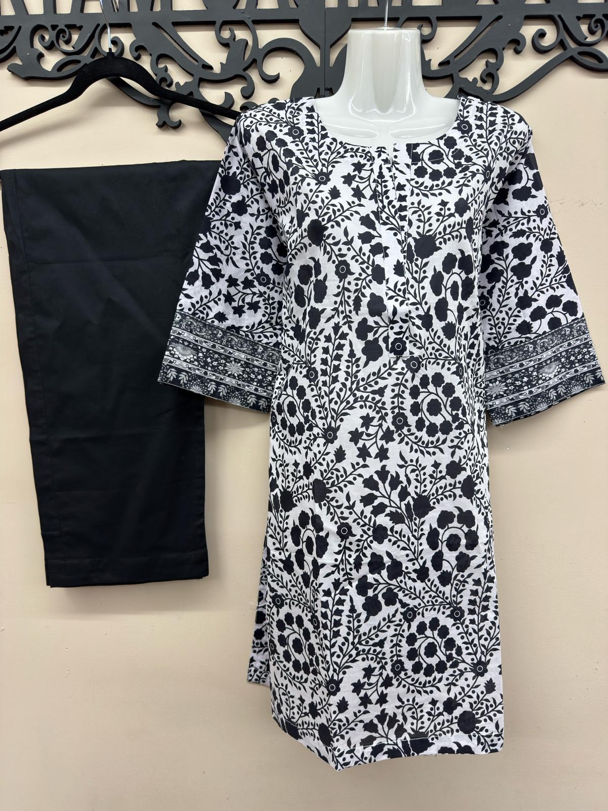 Black printed cotton lawn suit for women by Maryam Qasim Boutique
