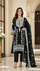 Black Chiffon Aari Embroidered 3-Piece Pakistani Suit