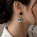 Black Stone Silver Jhumka Earrings – Traditional Pakistani Jewelry