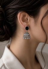 Black Stone Silver Jhumka Earrings – Traditional Pakistani Jewelry
