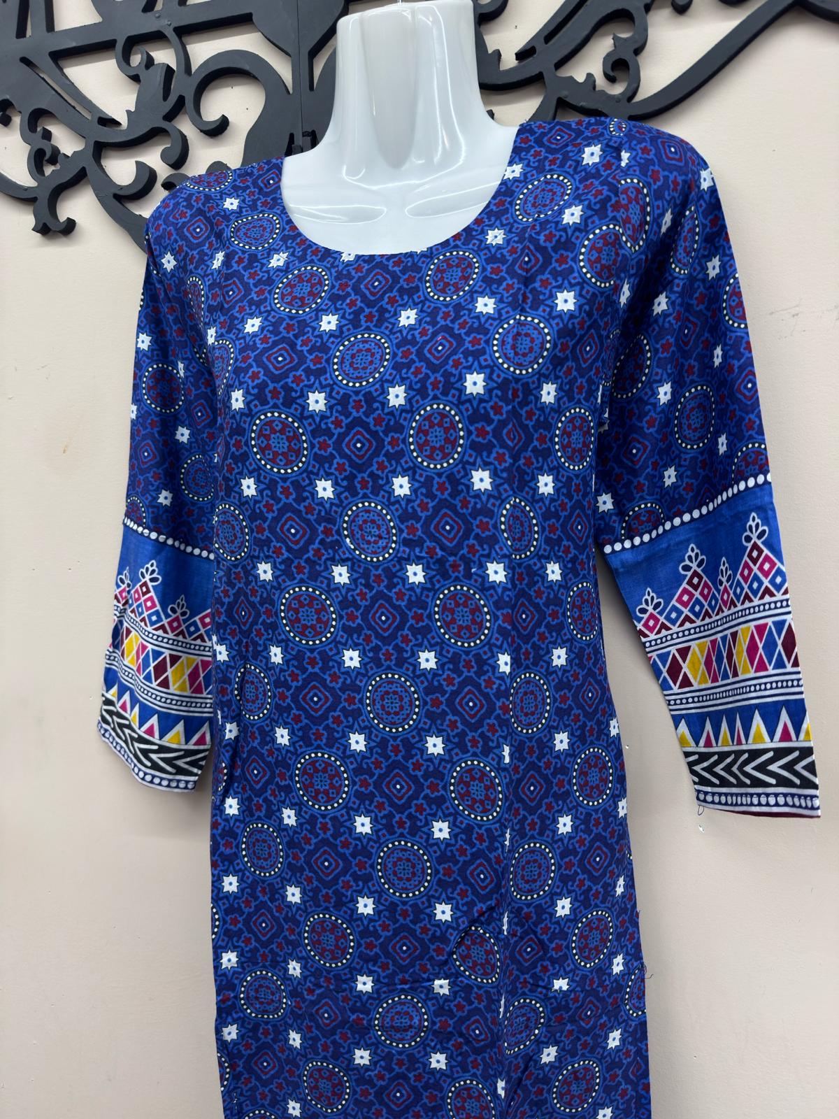 Blue lining kurti top for women with modern casual styling by Maryam Qasim Boutique