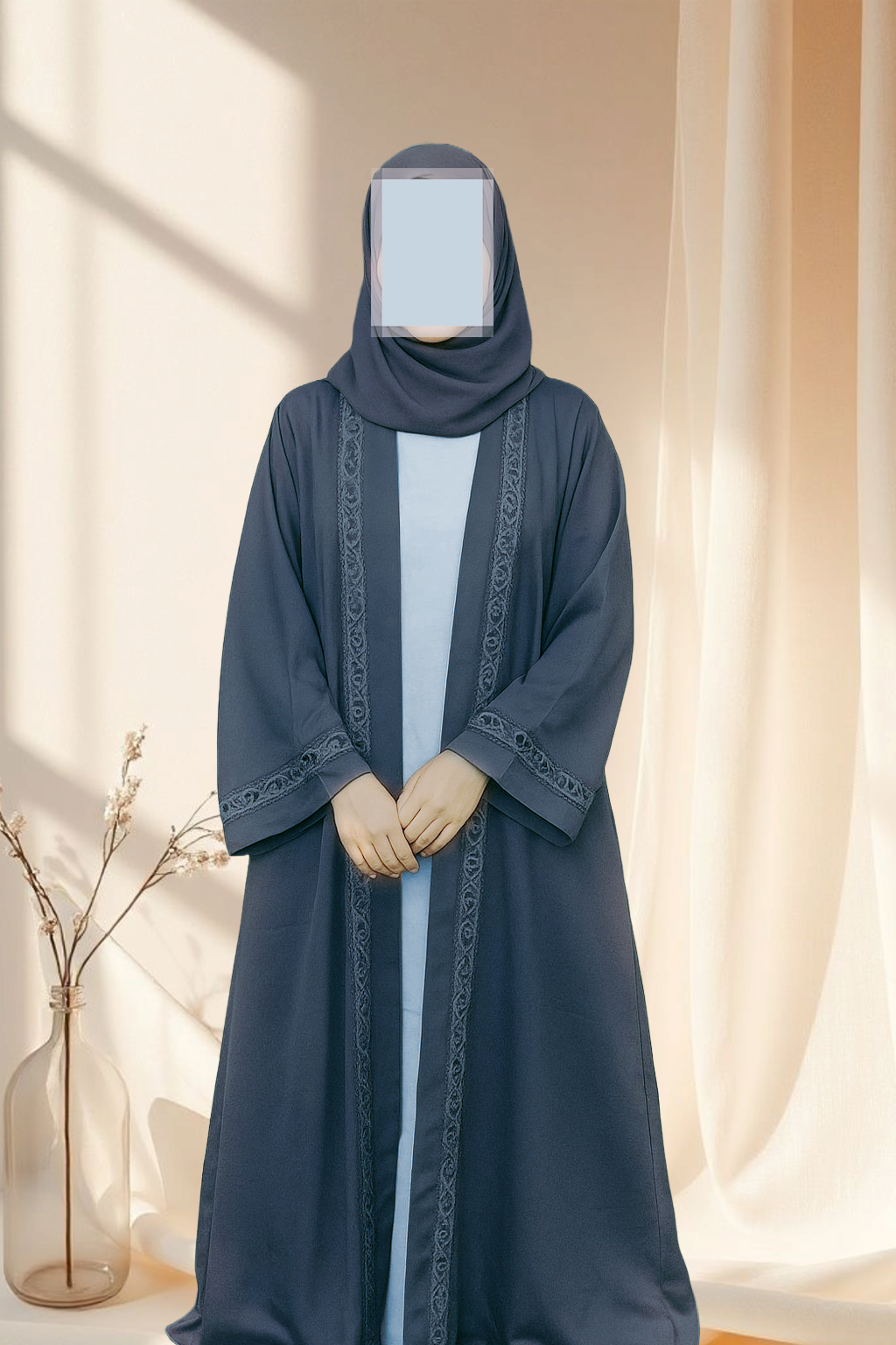 Fine Embroidered Front-Open Abaya with Inner Panel