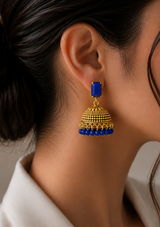 Royal Blue Stone Gold Jhumka Earrings – Pakistani Jewelry Canada