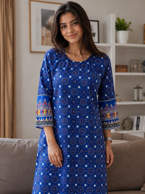 Blue lining kurti top for women with modern casual styling by Maryam Qasim Boutique