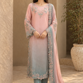 Blush pink and sea green embroidered 3 piece Pakistani silk suit front view