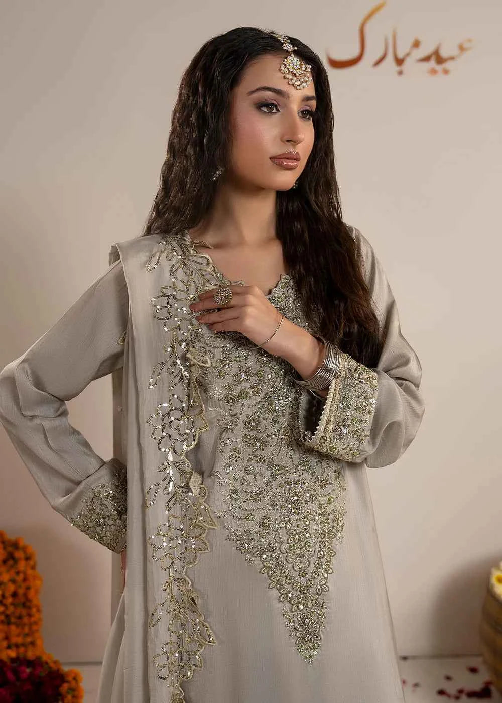 3 pcs Grey Raw Silk Sharara Suit – Zarqun Formal Pakistani Dress Canada