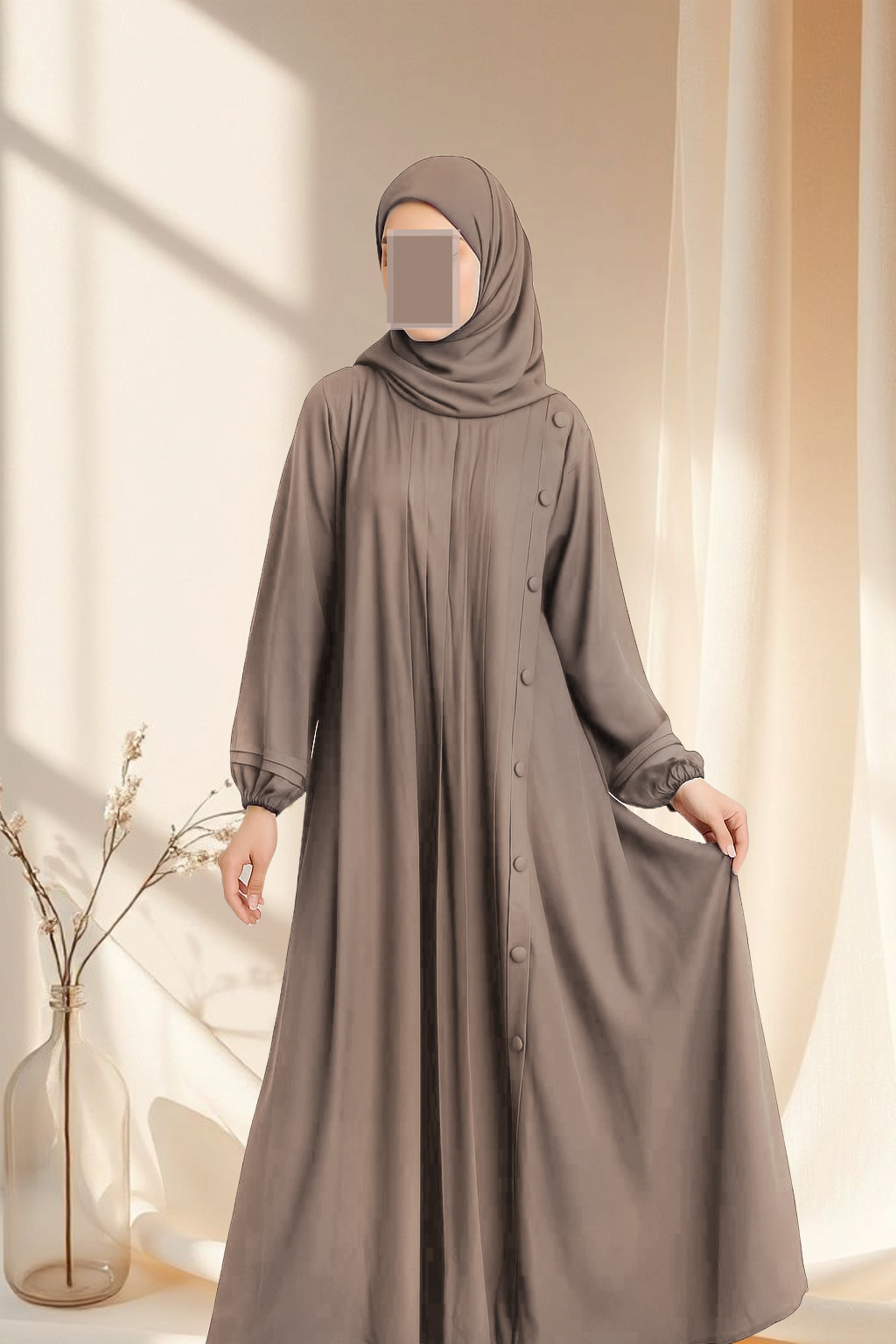 Classic Edition Pleated Abaya with Button Style