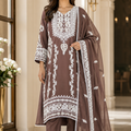 Brown Chiffon Aari Embroidered 3-Piece Pakistani Suit