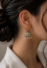 Light Brown Stone Silver Jhumka Earrings – Traditional Pakistani Jewelry