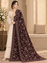 Dark Burgundy Velvet Embroidered Shawl