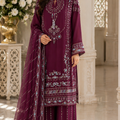 Burgundy chiffon embroidered 3 piece Pakistani suit