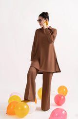 Casual Lite Like a Bird Printed Premium Linen 2 Piece Dress – Cocoa Edge Brown