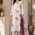 Cream & Magenta Chiken Kari Embroidered Lawn 3 Piece Suit with Farshi Shalwar