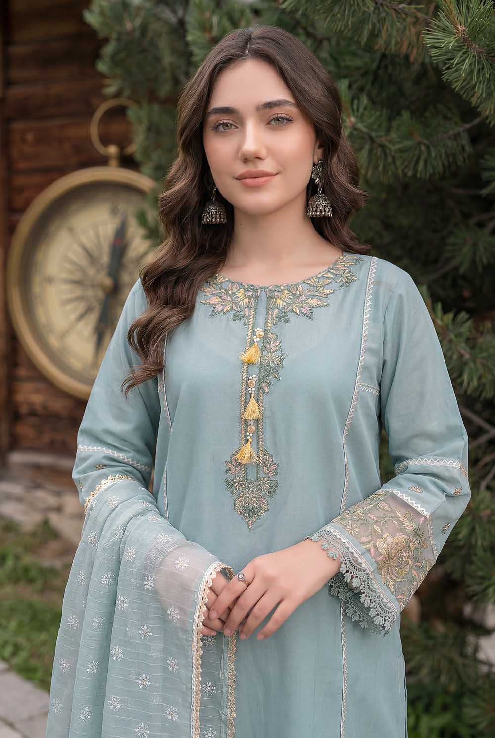 Zahra Rubab Aqua 4 Piece Embroidered Lawn Suit