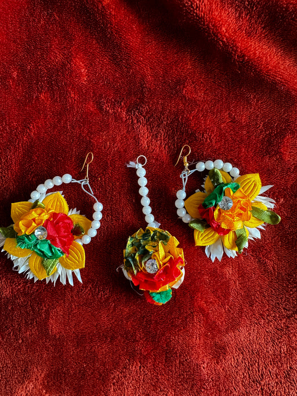 Multi-Color Artificial Ghajra set earrings tika
