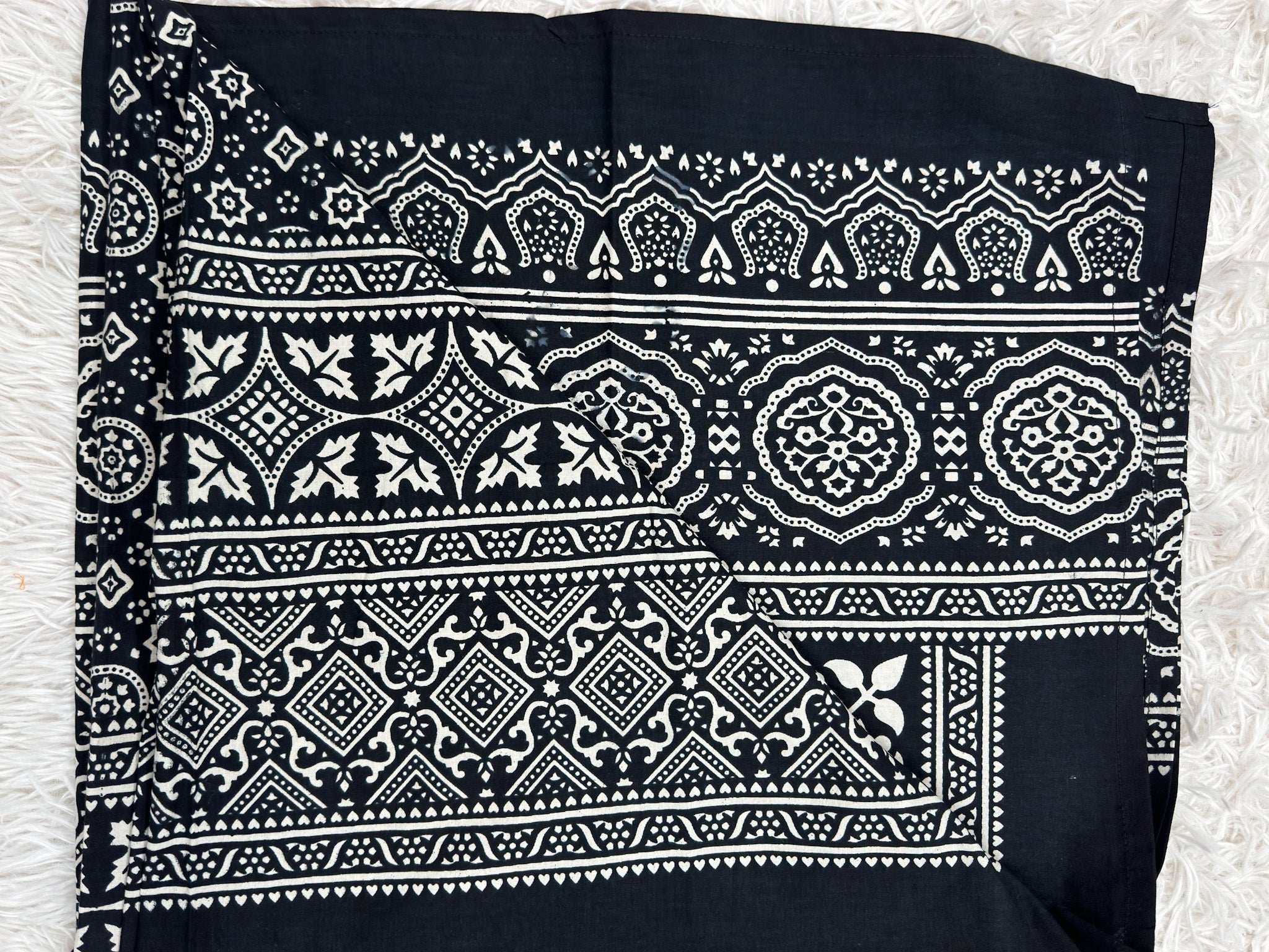 Pure Cotton Black Printed Sindhi Ajrak Shawl Unisex