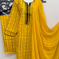 Yellow Chunri Printed Cotton 3-Piece Outfit