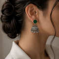 Green Stone Silver Jhumka Earrings – Traditional Pakistani Jewelry
