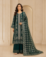 Dark emerald deep bottle green embroidered Pakistani 3-piece suit in Canada.