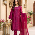 Deep Magenta Pink Embroidered Silk 3-Piece Pakistani Suit with Chiffon Dupatta