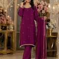 Deep magenta chiffon Pakistani handwork dress with chiffon dupatta
