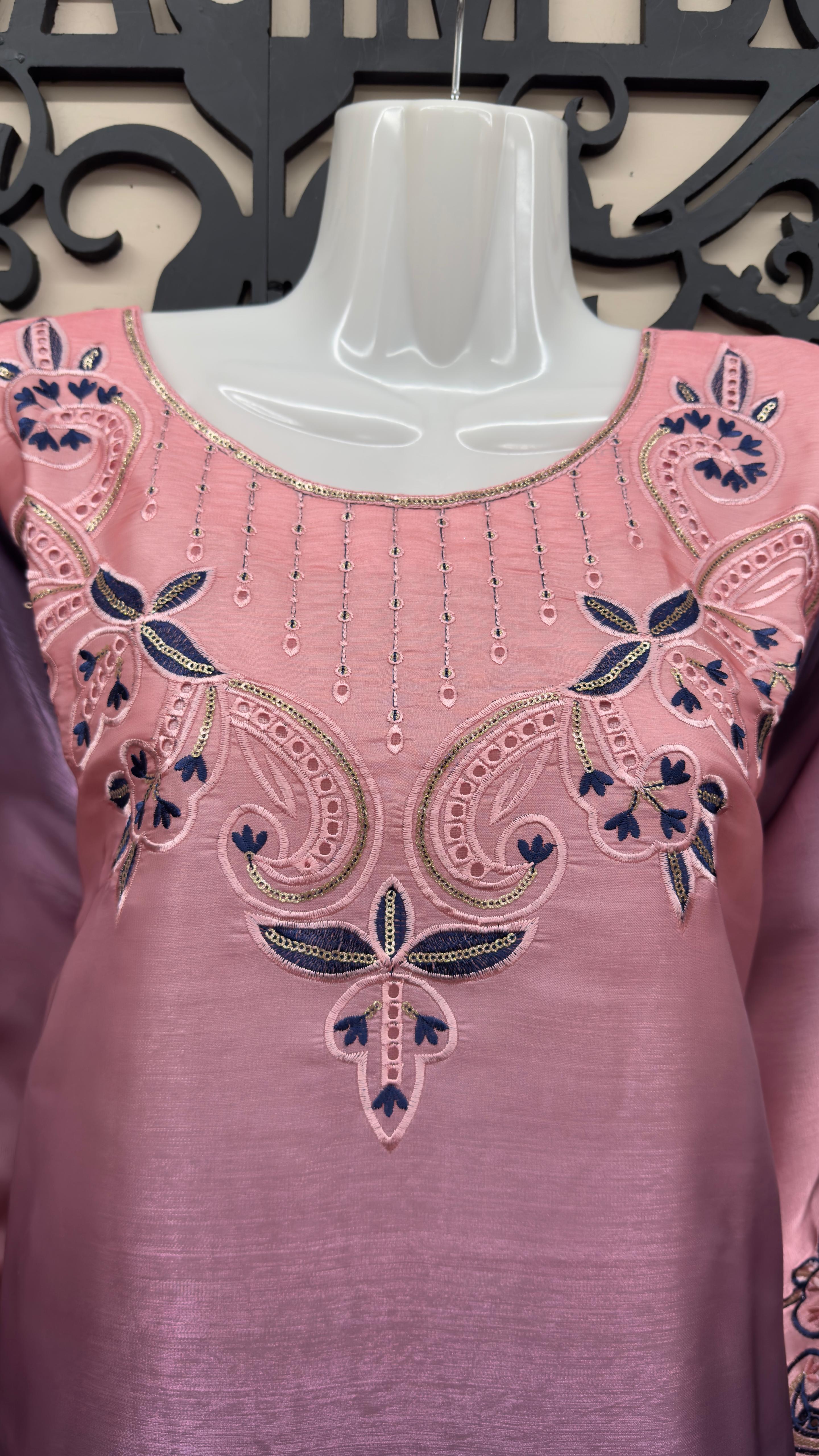 Dusty pink lavender navy Pakistani embroidered 3-piece suit