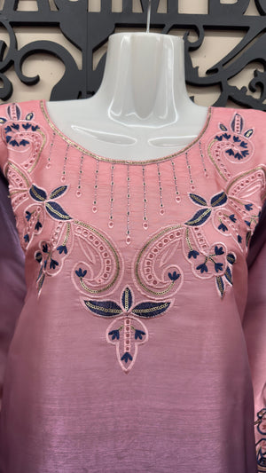 Dusty pink lavender navy Pakistani embroidered 3-piece suit
