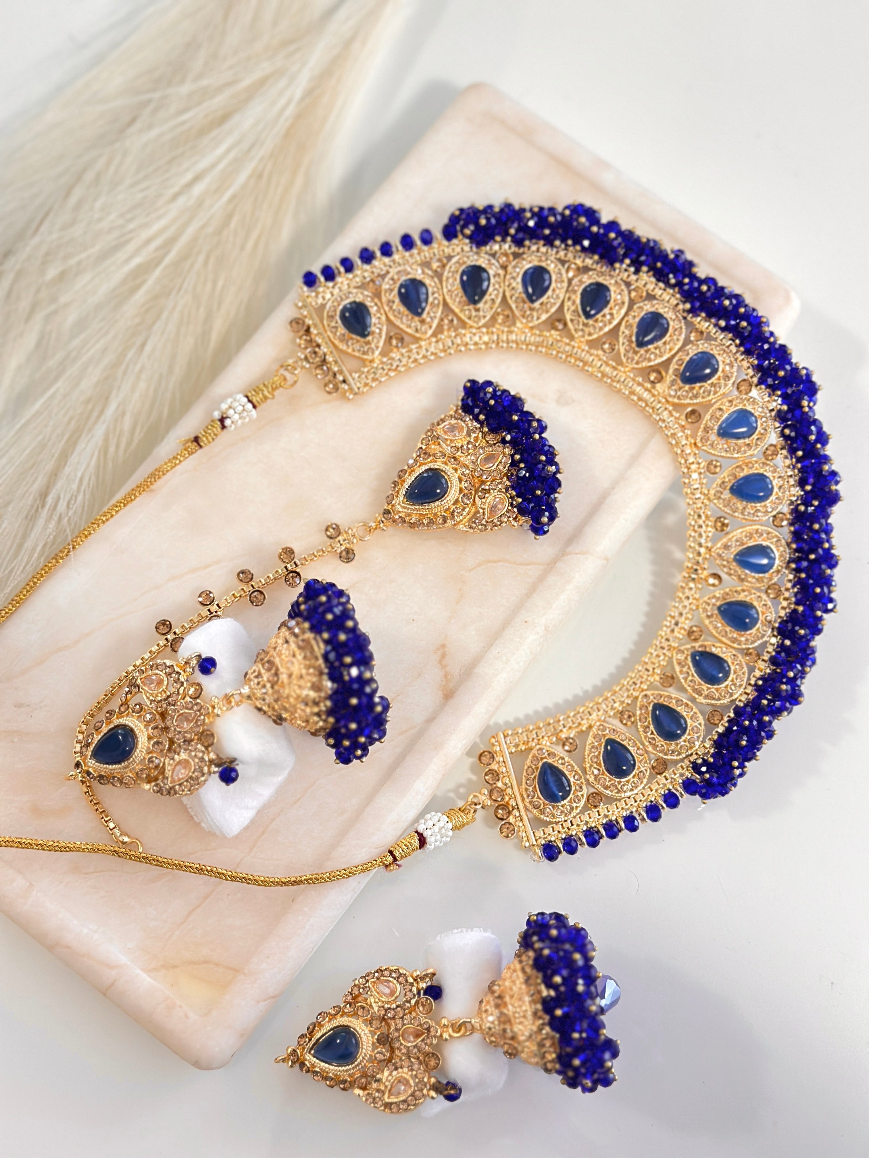 Stunning Jhumka Drop Pearl Set (Navy Blue)
